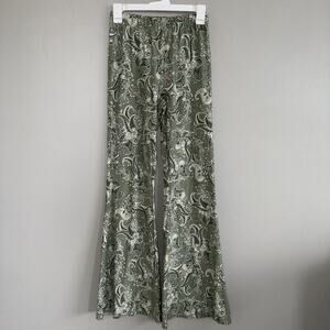 Forever 21 Leggings Flared Women's Medium Green Paisley Elastic Waist Pull-On